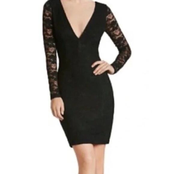 Dress the Population Dresses & Skirts - Dress The Population Erica Black Lace L/S Sheath Dress Women M L Plunge Bodycon